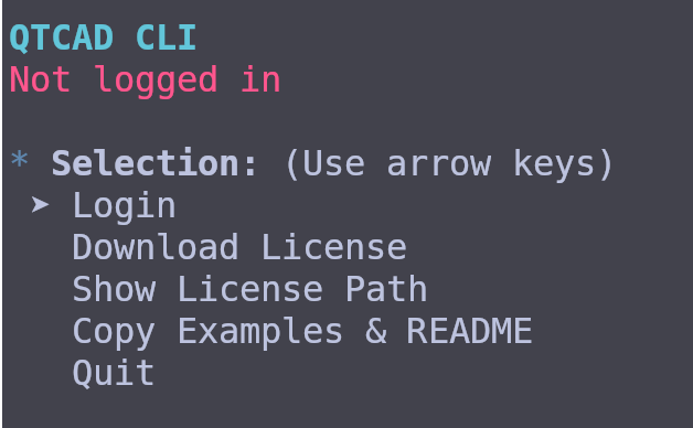 QTCAD CLI interactive menu