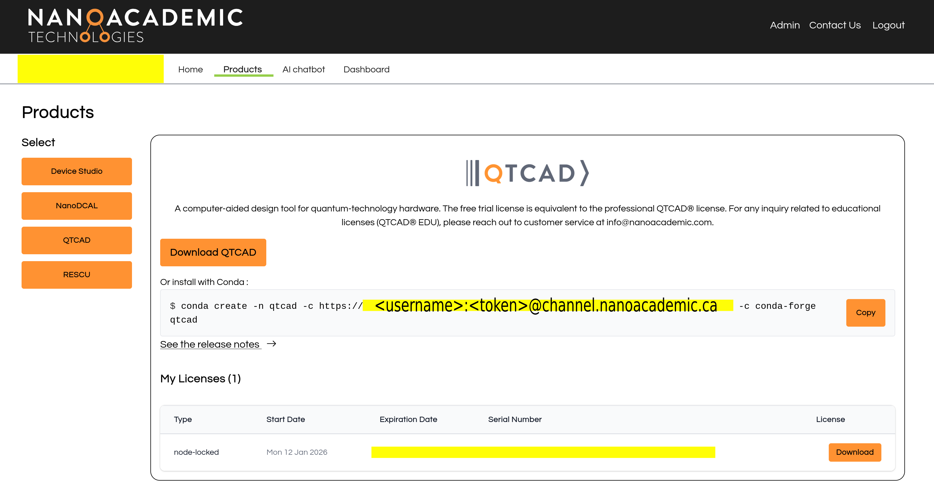 QTCAD product page on the Nanoacademic portal