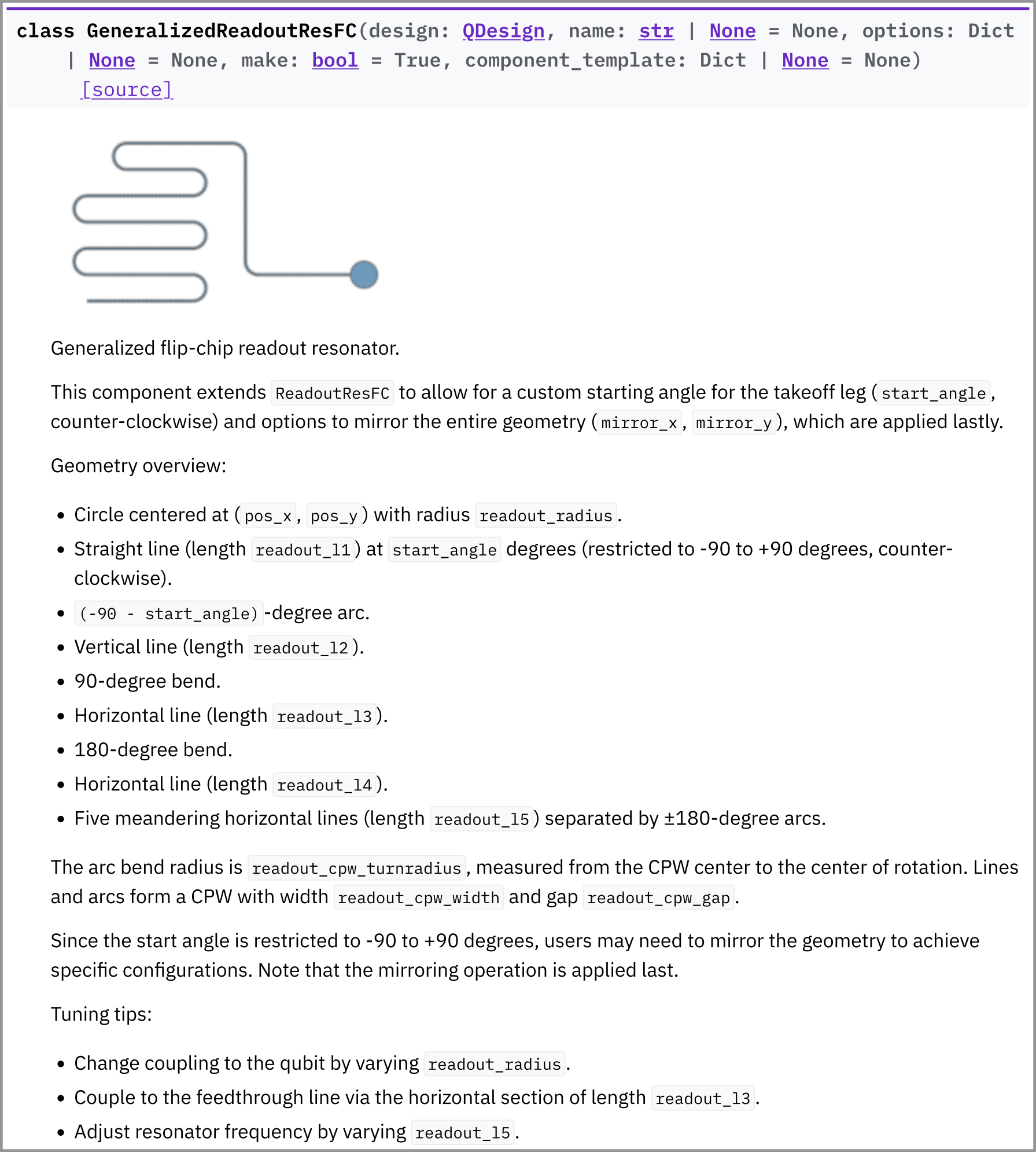 Screenshot showing the docstring of the ``GeneralizedReadoutResFC`` component.